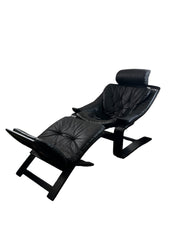 1970s Black Leather Lounge Chair & Ottoman by Åke Fribyter for Nelo Möbel, Sweden