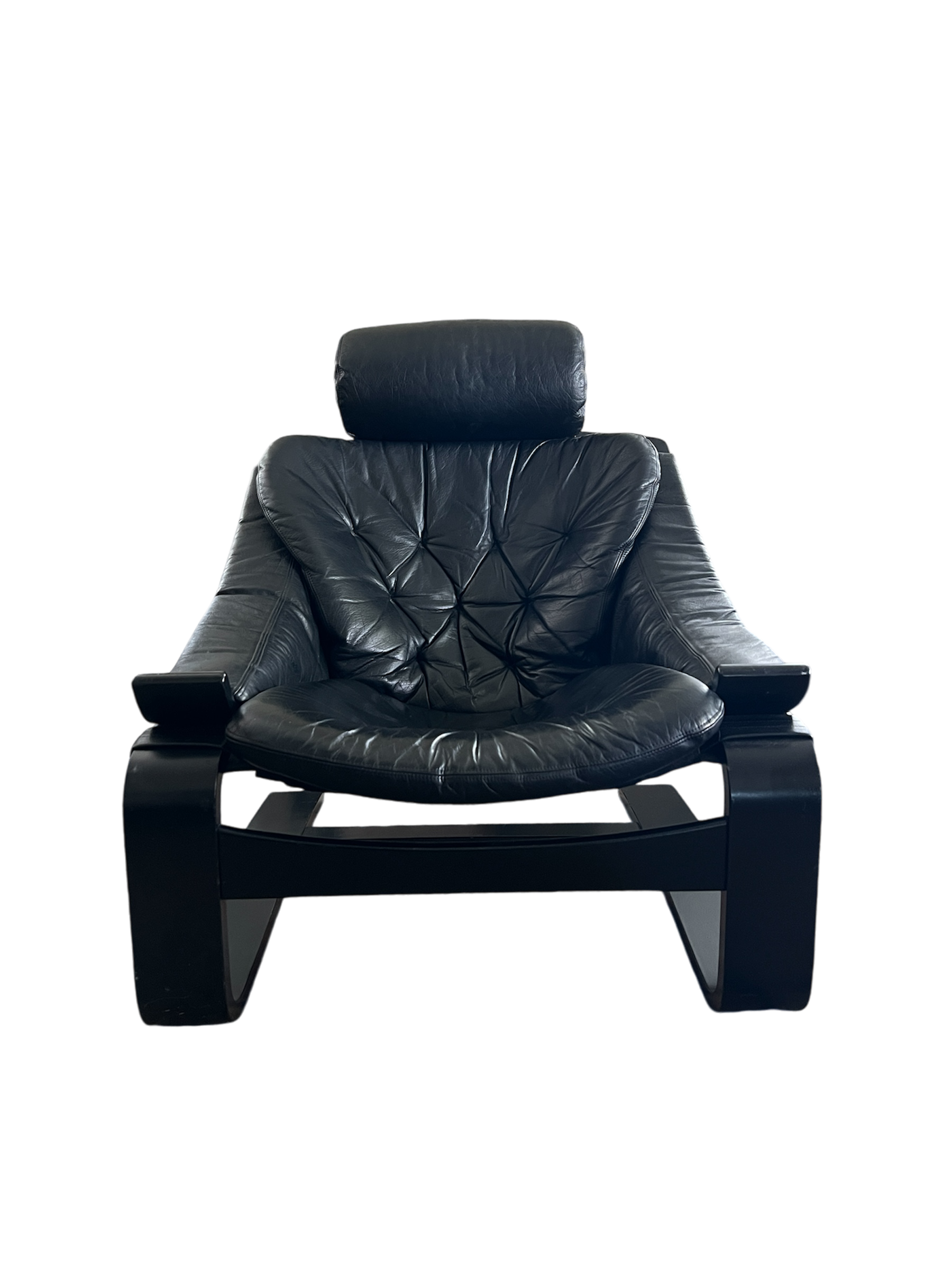 1970s Black Leather Lounge Chair & Ottoman by Åke Fribyter for Nelo Möbel, Sweden