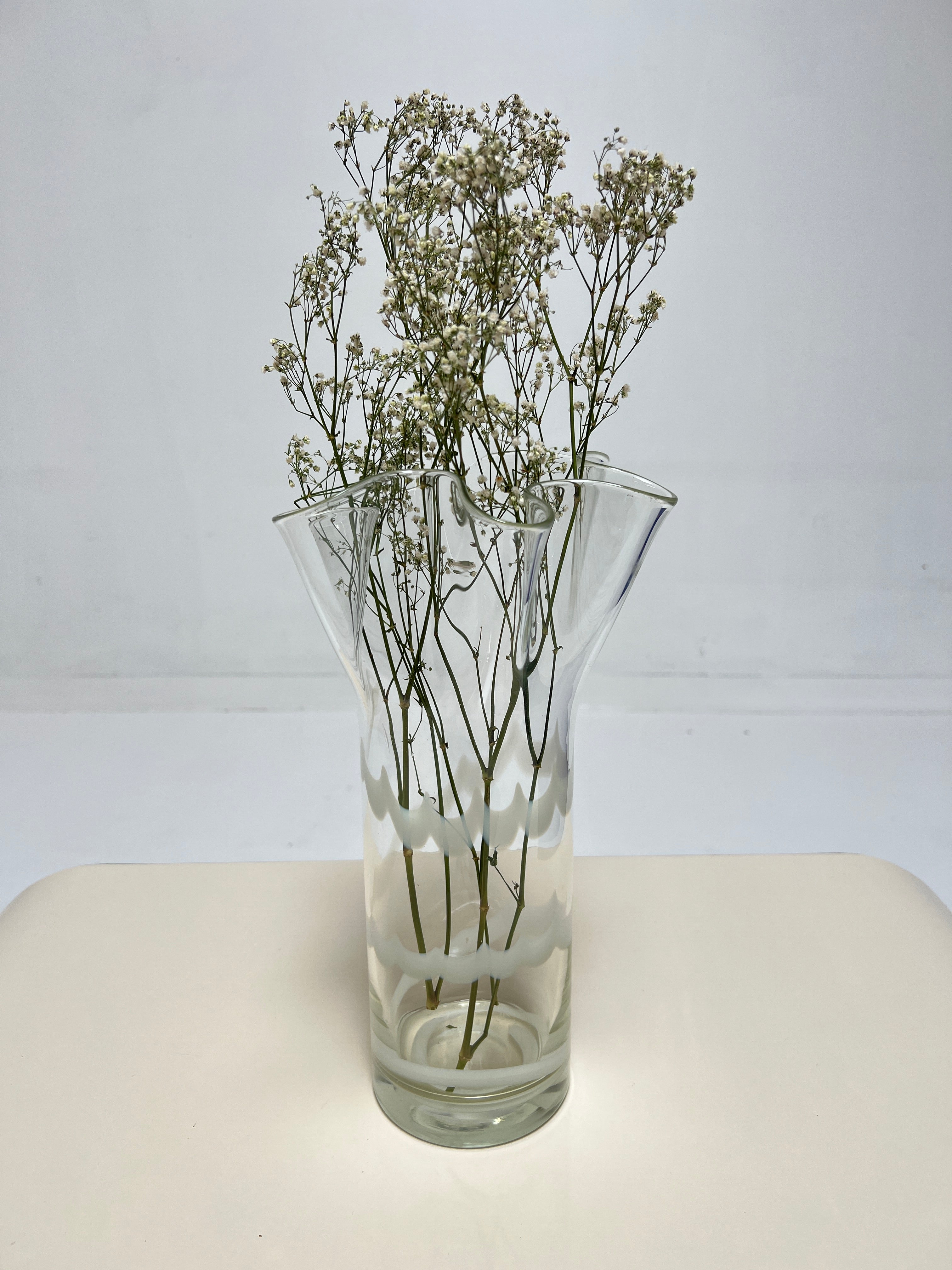 Handblown Glass Vase with White Detail