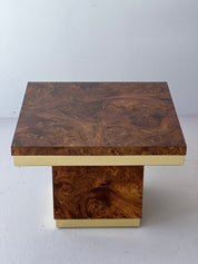 Mid Century Burl Laminate and Brass Table