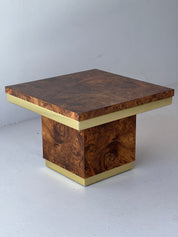 Mid Century Burl Laminate and Brass Table