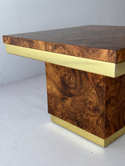 Mid Century Burl Laminate and Brass Table