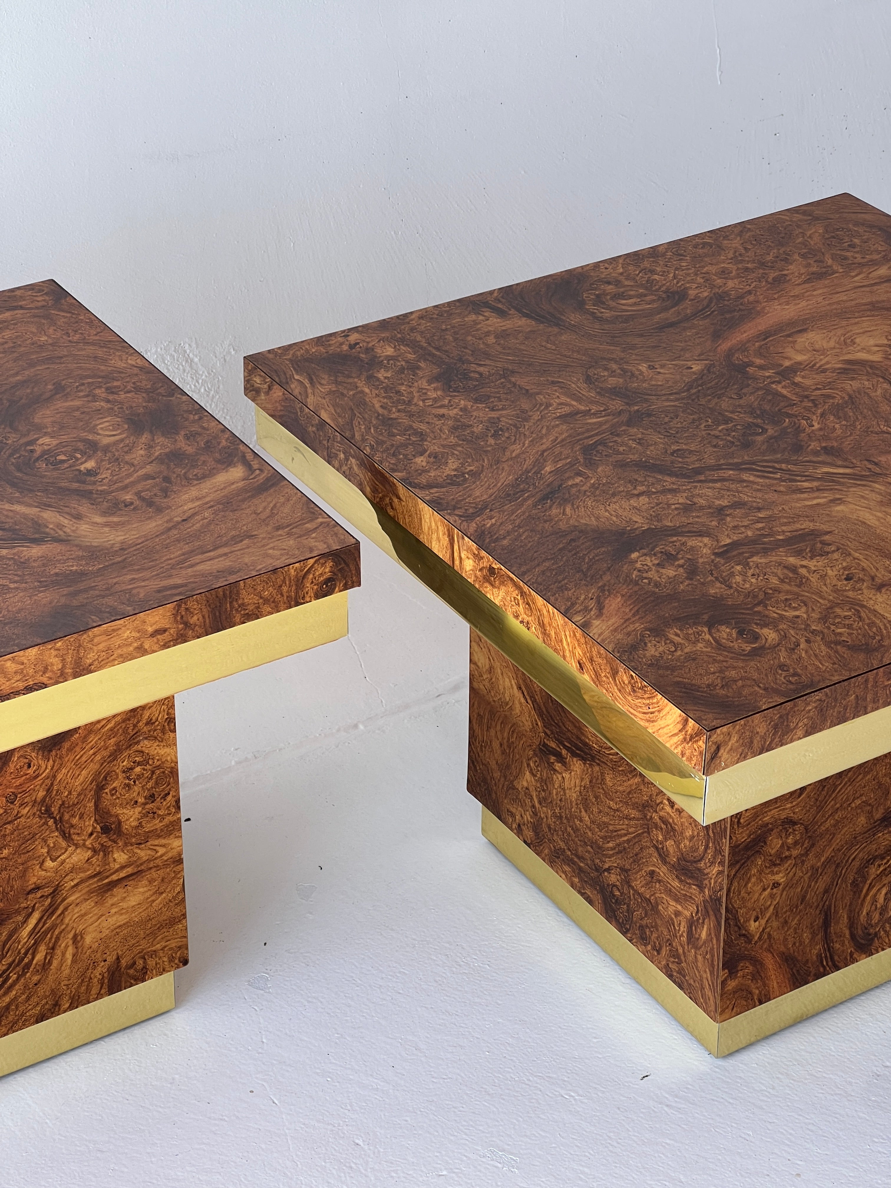 Mid Century Burl Laminate and Brass Table