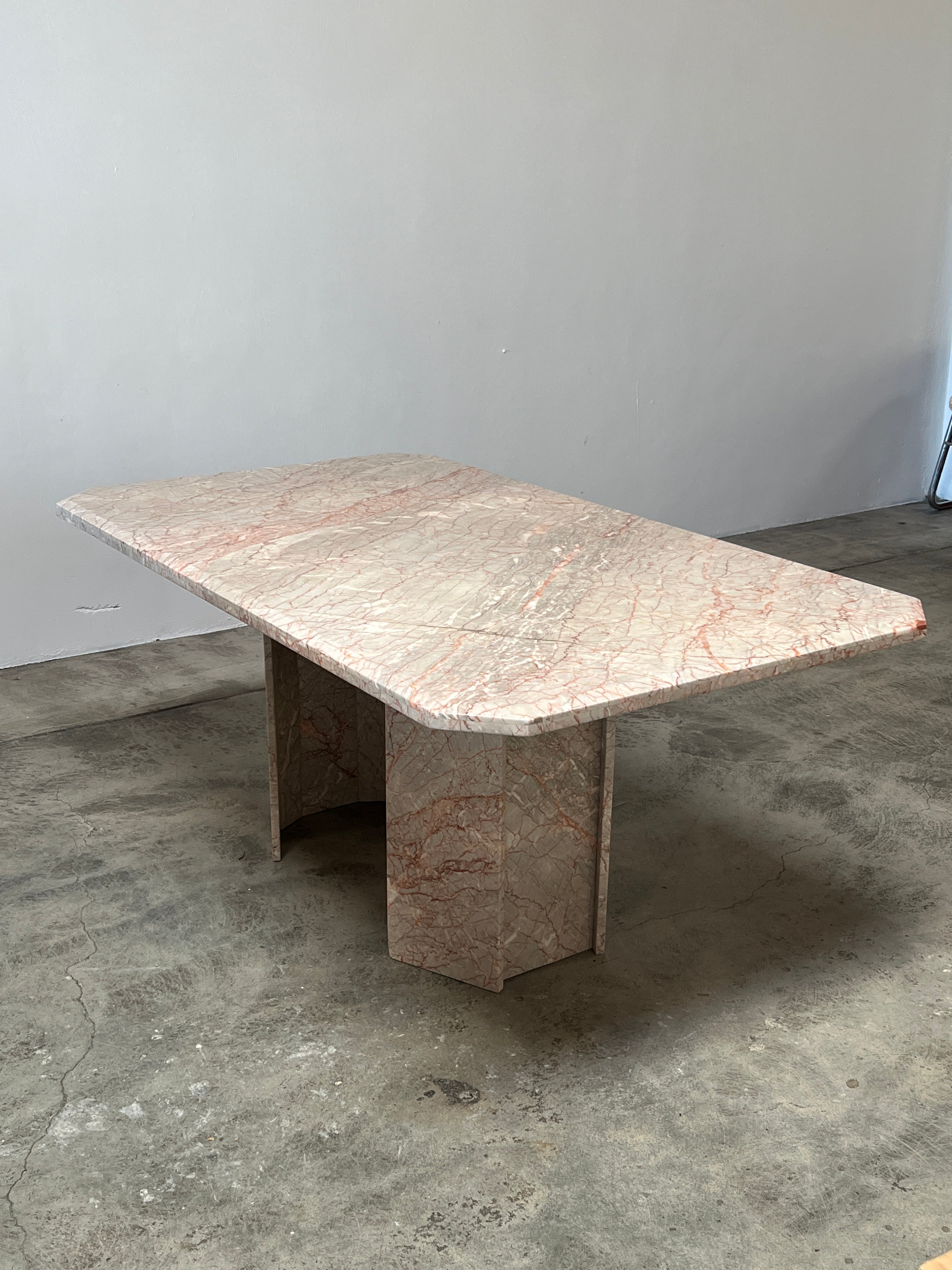 Double Pedestal Pink Marble Dining Table