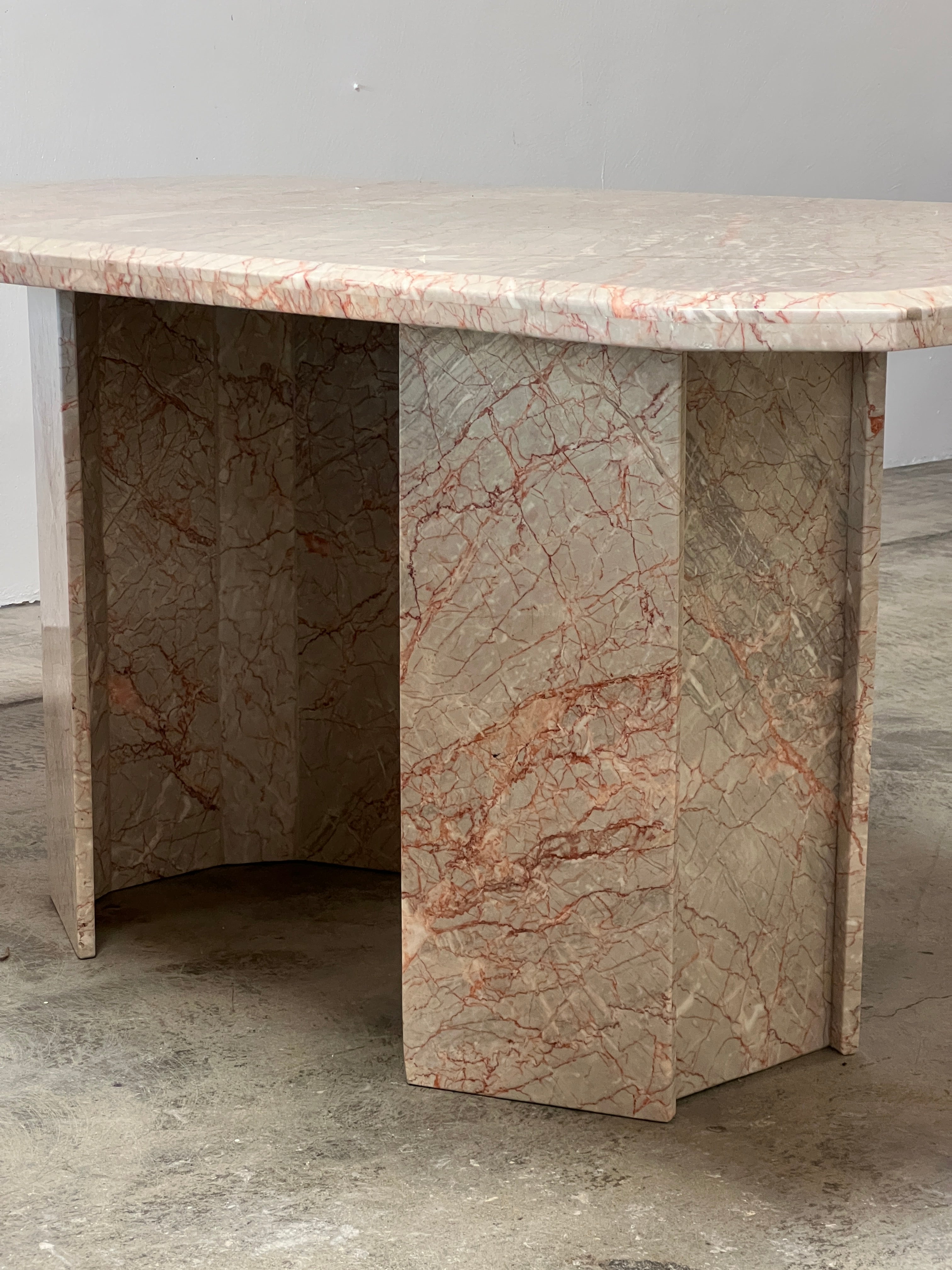 Double Pedestal Pink Marble Dining Table