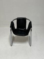 1970s Chrome Vecta Zermatt Sling Black Leather Lounge Chair