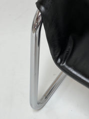 1970s Chrome Vecta Zermatt Sling Black Leather Lounge Chair