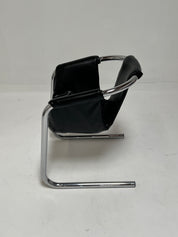 1970s Chrome Vecta Zermatt Sling Black Leather Lounge Chair