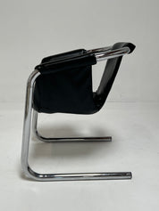 1970s Chrome Vecta Zermatt Sling Black Leather Lounge Chair