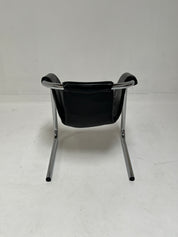 1970s Chrome Vecta Zermatt Sling Black Leather Lounge Chair